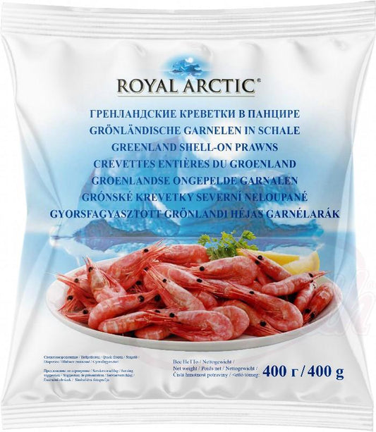 Grönländische Garnelen in Schale, gekocht, glasiert, tiefgefroren